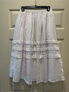 White Eyelet Tiered A-Line Skirt by